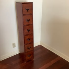 6 Drawer Card Catalog Style Narrow Cabinet