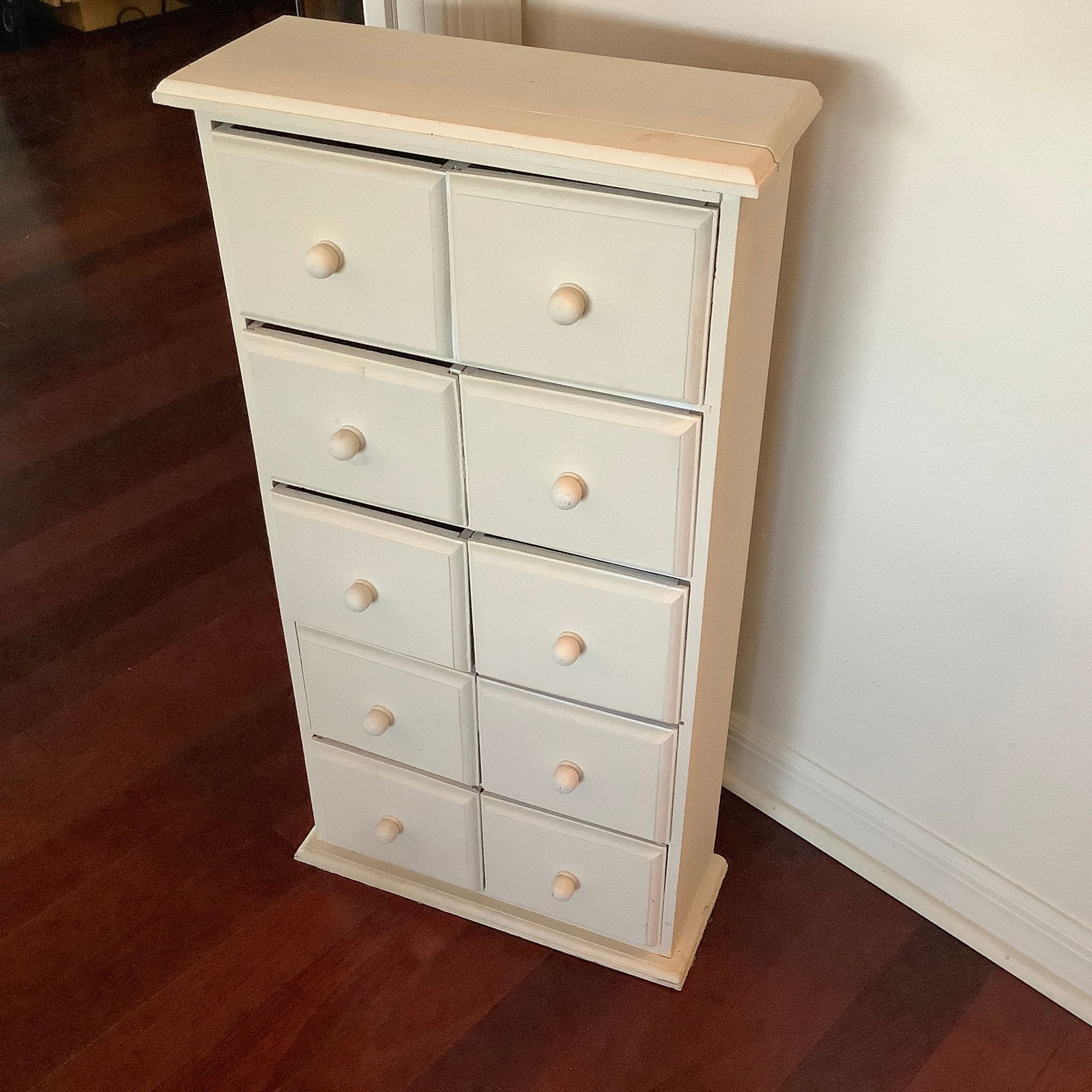 Petite Painted Wood 10 Drawer Narrow Storage Chest (1 of 4)