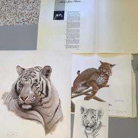 White Tiger and Kentucky Wildcat Signed Limited Edition Prints by Jim Oliver and Signed by Head