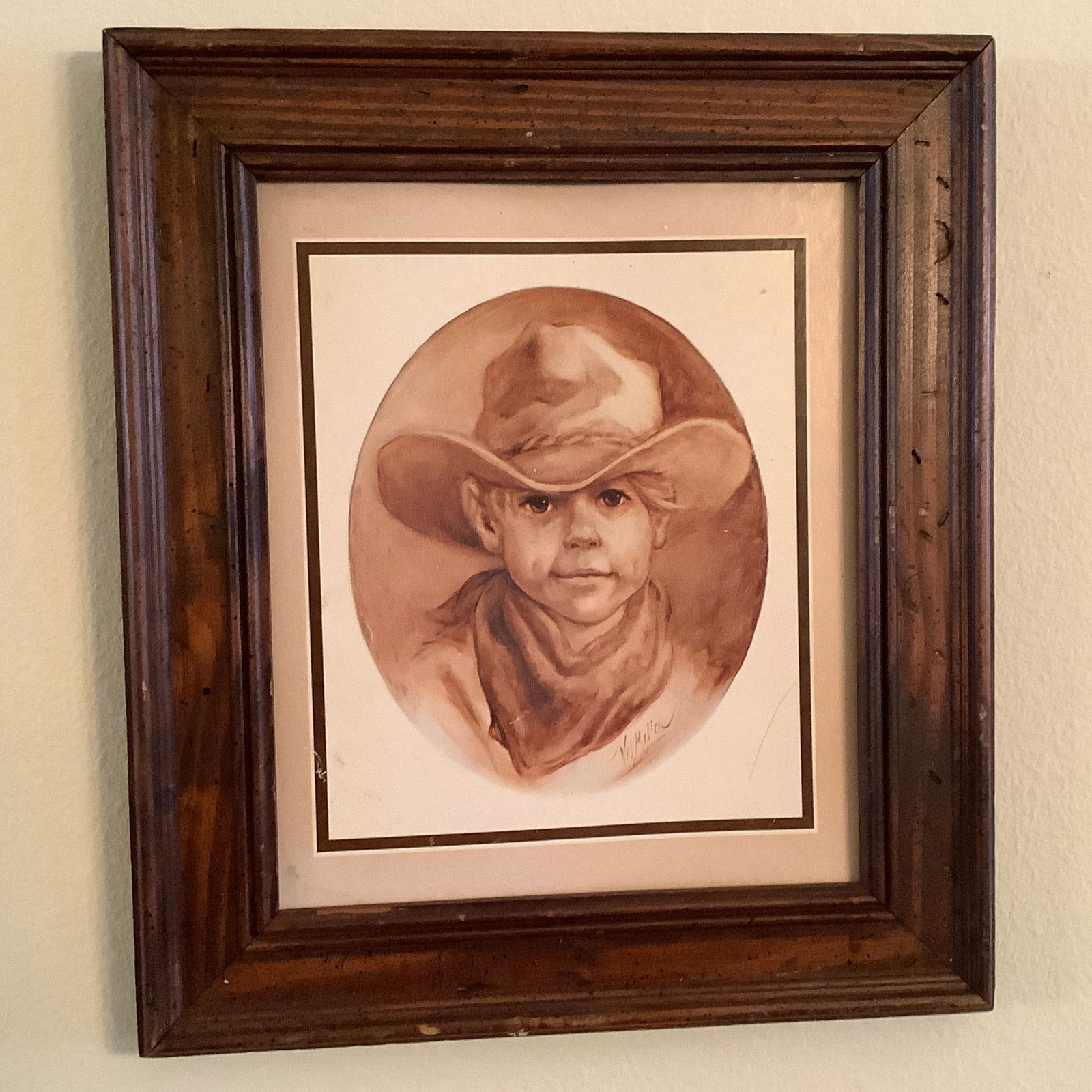 Vel Miller Young Cowboy Oval Sepia Print in Wood Frame (1 of 7)