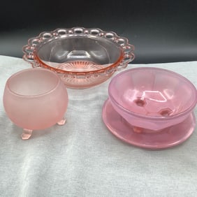 Group of Pink Glass Candy and Trinket Dishes