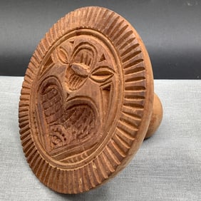 Antique Wooden Butter Mold with Crosshatch Heart Design