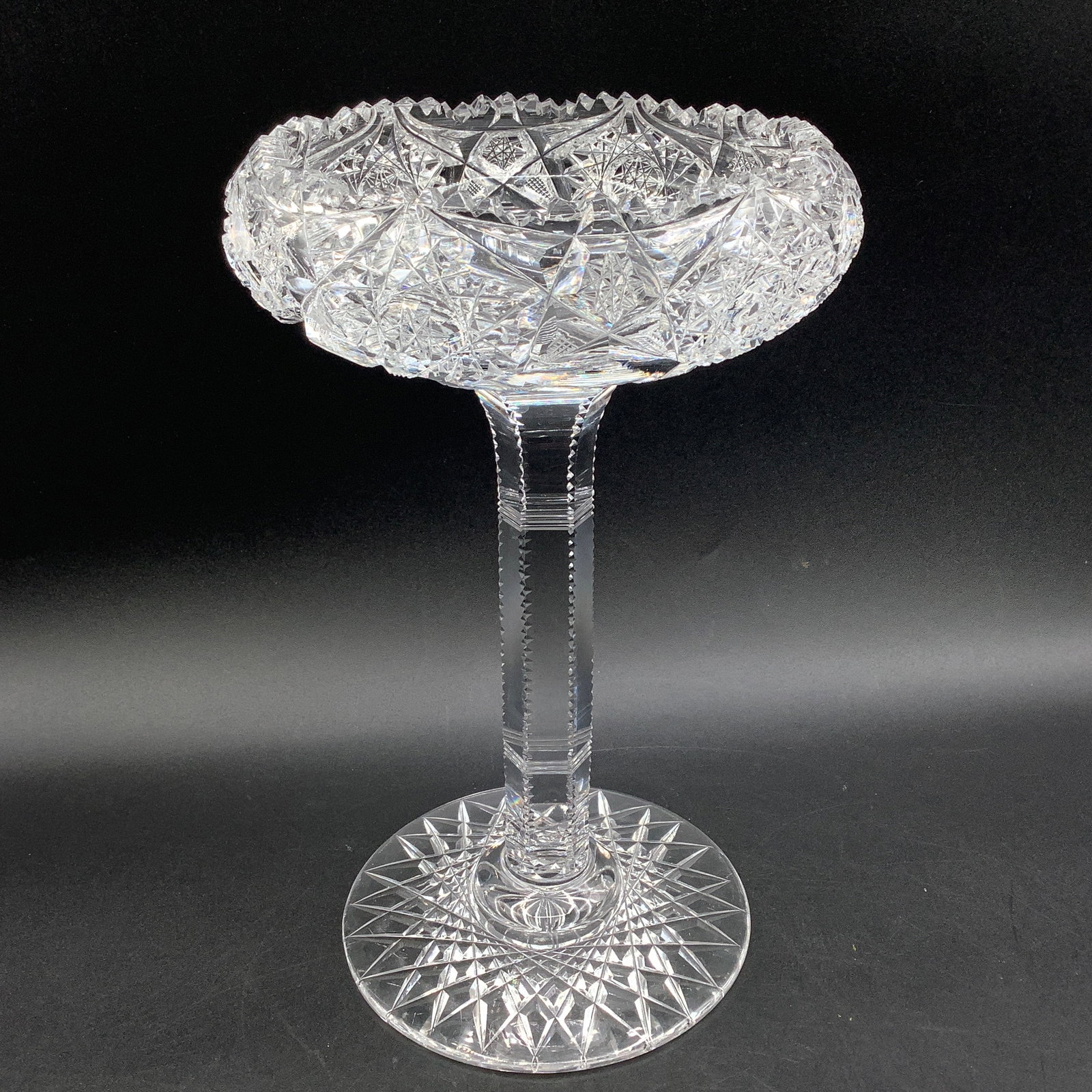 Antique American Brilliant Glass Compote: Excellent condition- some flakes on sawtooth edge that is normal for the age and use of the item