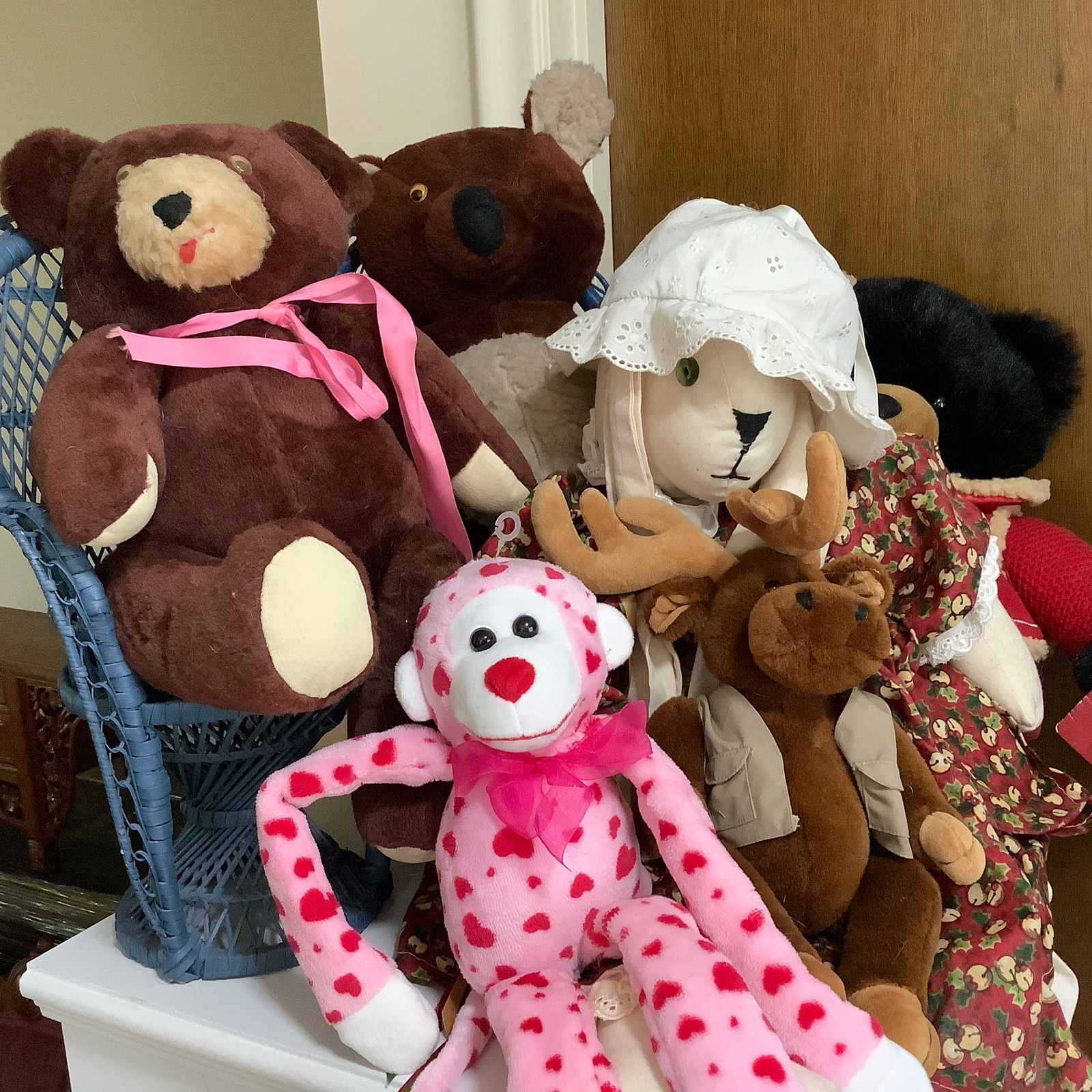 Stuffed Animals and 2 Blue Wicker Doll Chairs (1 of 7)