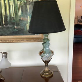 Marbleized Porcelain and Brass Petal Base Lamp