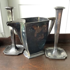 Legacy 1847 Rogers Bros Silver Plate Candlesticks & Water Pitcher
