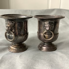 Pair of Viners of Sheffield England Silver Plated Lion Head Toothpick Holder