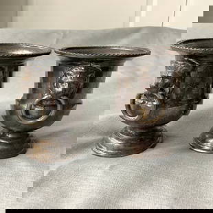 Pair of Viners of Sheffield England Silver Plated Lion Head Toothpick Holder: Each holder has lion heads on each side with rings though mouth