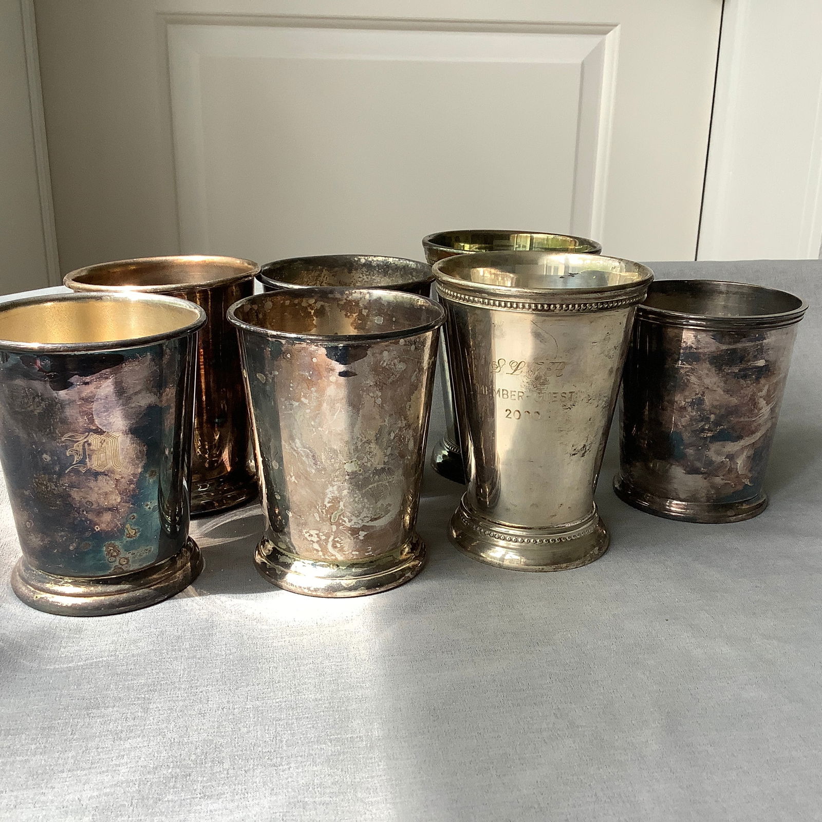 Silver Plated Cups Taunton Silversmiths Ltd, Sheridan Monogrammed M & SLGA Member-Guest Cups (1 of 9)