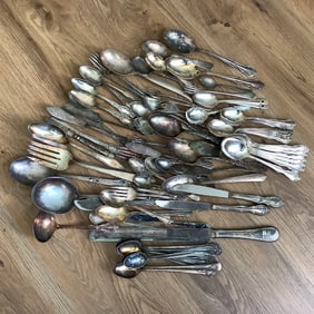 Silver Plated Flatware Lot with Long Handle Teaspoons, Butter Knives, Spoons