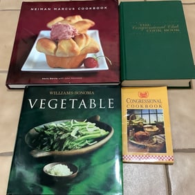 Neiman Marcus Cookbook, Williams Sonoma, and 2 Congressional Cookbooks