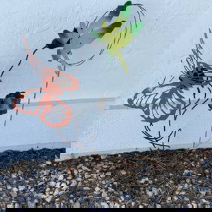 Butterfly, Dragonfly and Whimsical Double Circle Metal Yard Art: Metal yard art perfect for flower beds and garden