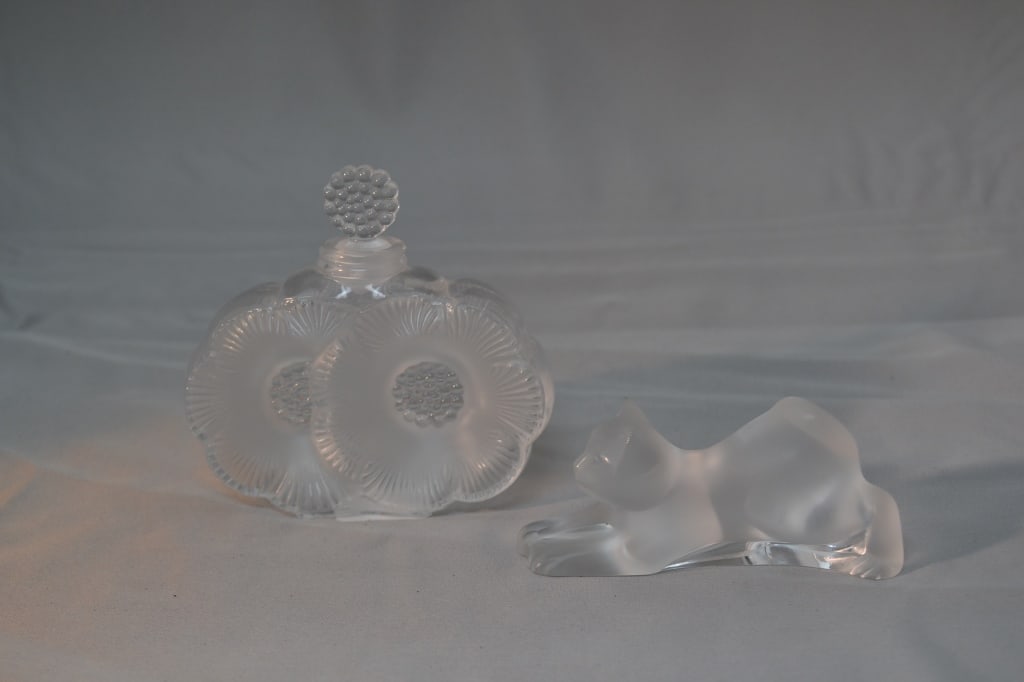 Lot of 2:  Lalique Perfume Bottle & Cat (1 of 6)
