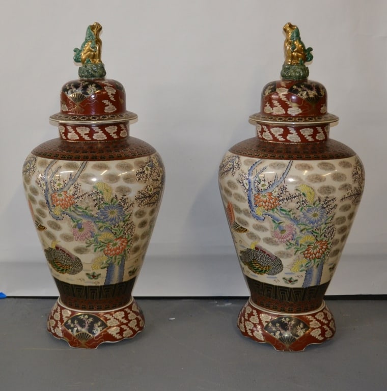 Japanese Satsuma Hand Painted Vases (1 of 7)
