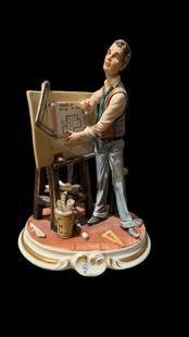 Capodimonte "Architect" Porcelain figurine: Vintage, hand painted finely crafted "Statuary of an architect at work". Signed on the side of the platform but cannot make out the signature. Entire statue is in excellent condition with no chips or