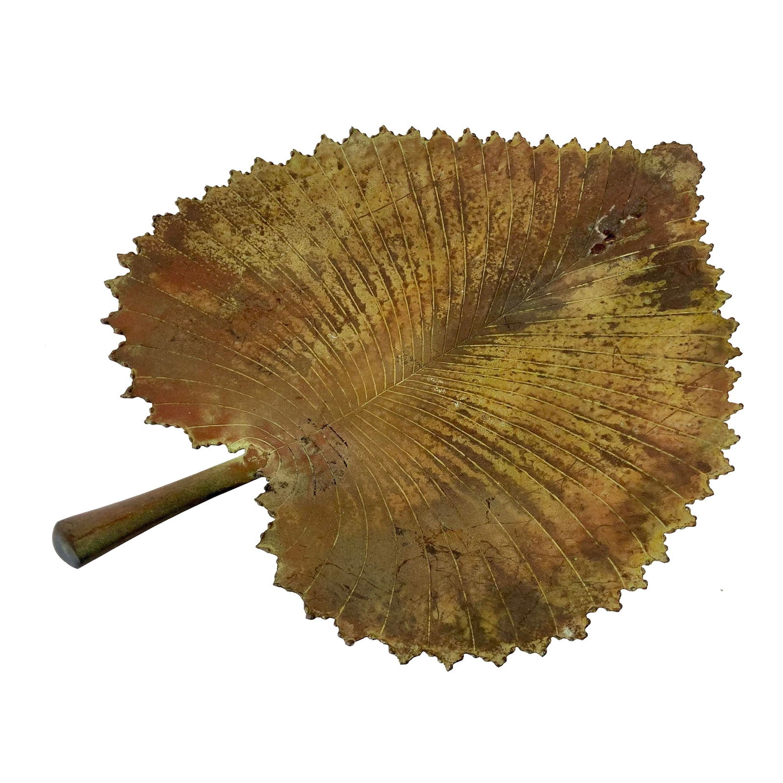 Bronze Leaf Centerpiece Sculpture #1: 19"W × 15"D × 2.5"H Bronze leaf centerpiece sculpture handmade by a French artisan. Please see our additional listings of this design as they are all unique. Amazing details and aged finishes from t