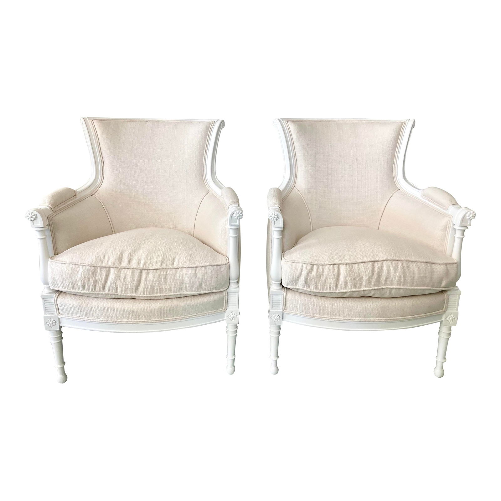 French Directoire Bergere Chair Fresh White Lacquered Finish, a Pair (1 of 12)