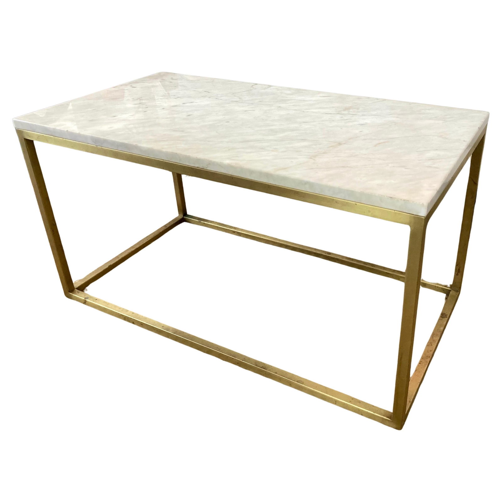 French Mid-Century Marble Top With Bronze Base Coffee Table (1 of 18)