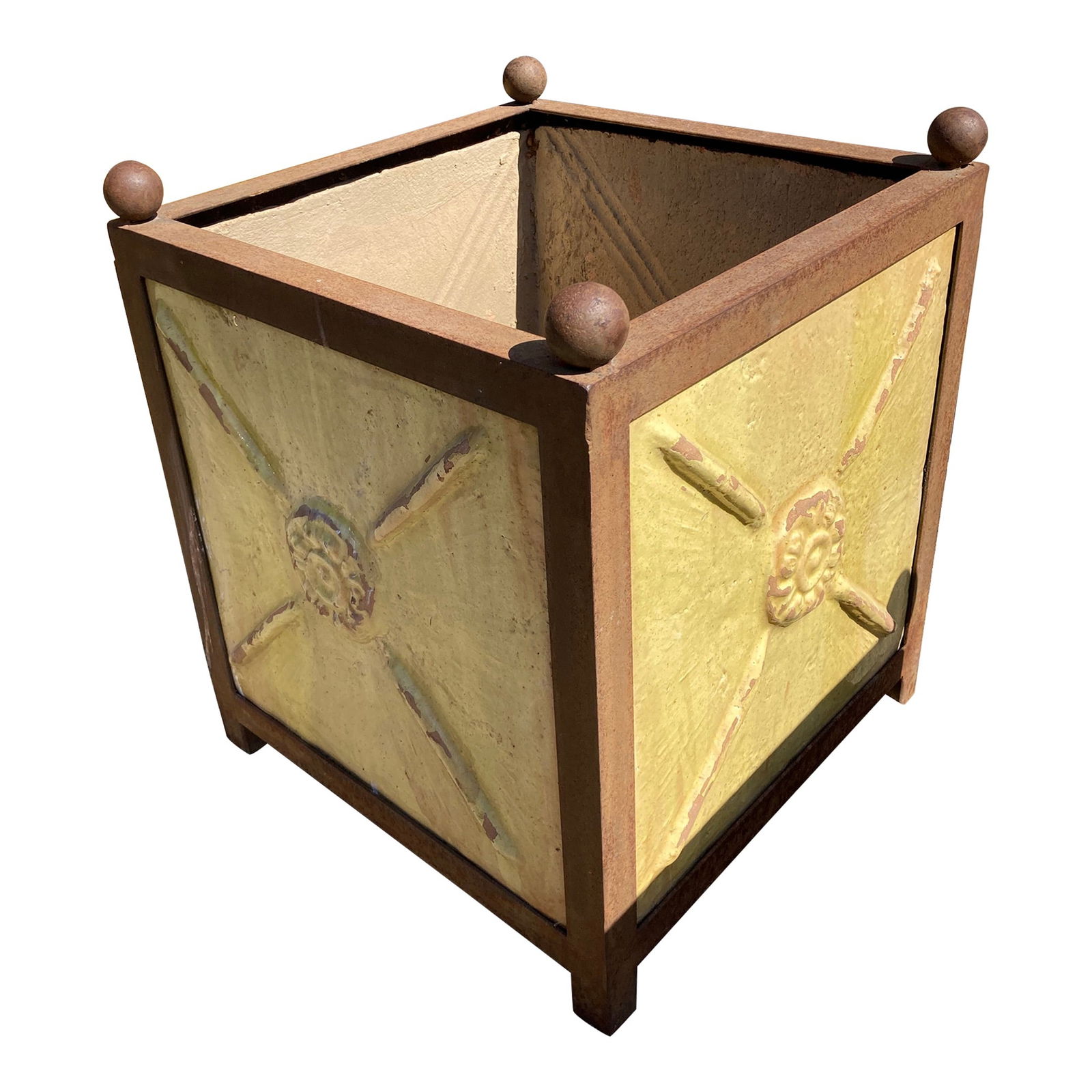 Madeleine Anduze Orangerie Planter Box Yellow Glazed Terracotta #1: 22"W × 22"D × 25"H 2010s French Traditional classic orangerie planter by the fabulous craftsmen of La Madeleine Anduze in the South of France. Love this glazed yellow terracotta form in the classic