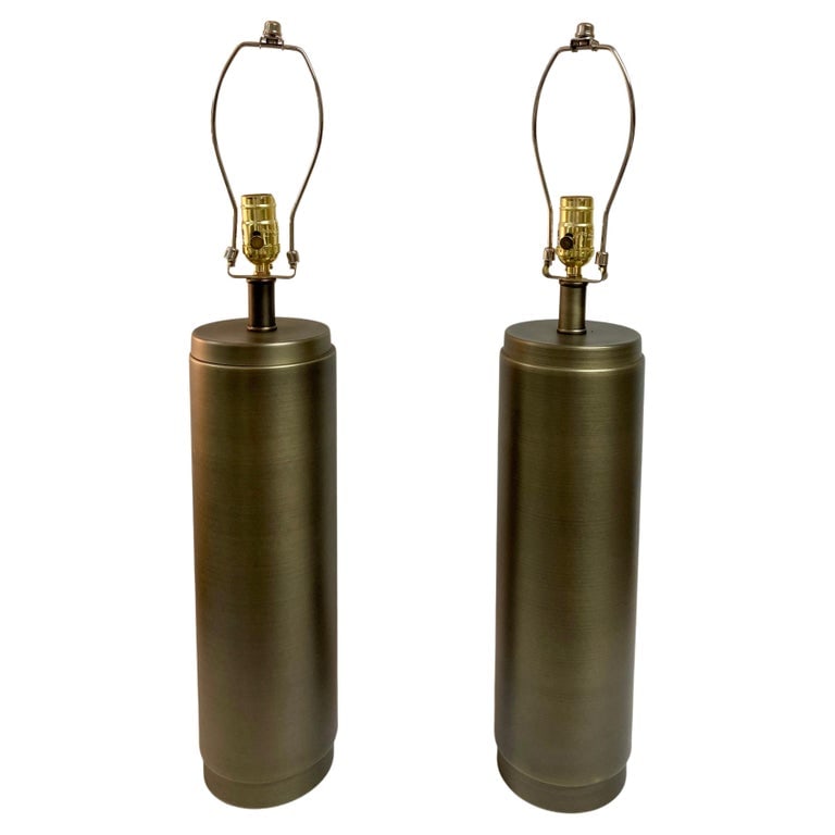 Bronze Mid-Century Cylindrical Form Table Lamps, a Pair (1 of 12)