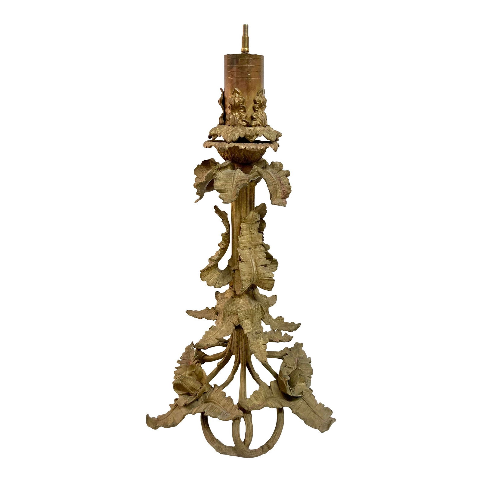 French Gilt Bronze Art Nouveau Table Lamp Base: 14"W × 14"D × 27"L 19th Century French gilt bronze Art Nouveau table lamp base. This bronze sculpture lamp base has not been wired. Add your favorite socket, harp, and fabulous shade. Extremely rare
