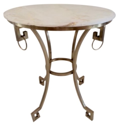 Todd Hase Christelle Gueridon Onyx Top Side Table: 24"W × 24"D × 28"H 2010s Todd Hase designed christelle gueridon side table with bianco onyx top and bronze base. Perfect for bedroom or living room. This is a showroom floor sample. Made in U.S.A.