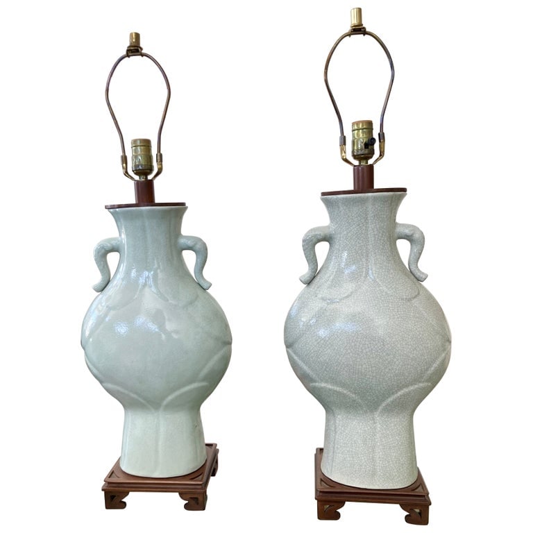 Celedon Ceramic Asian Table Lamps, a Pair (1 of 13)