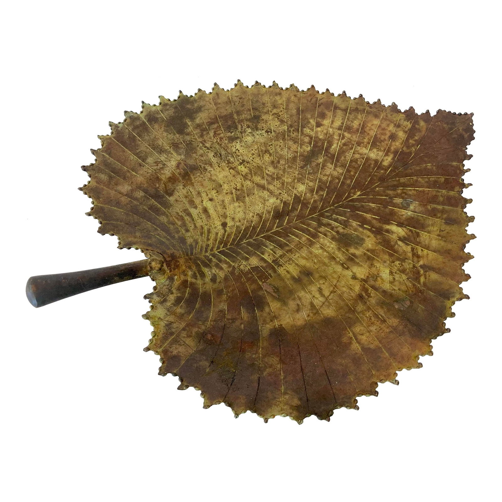 Bronze Leaf Centerpiece Sculpture #2: 19"W × 15"D × 2.5"H Bronze leaf centerpiece sculpture handmade by a French artisan. Please see our additional listings of this design as they are all unique. Amazing details and aged finishes from t