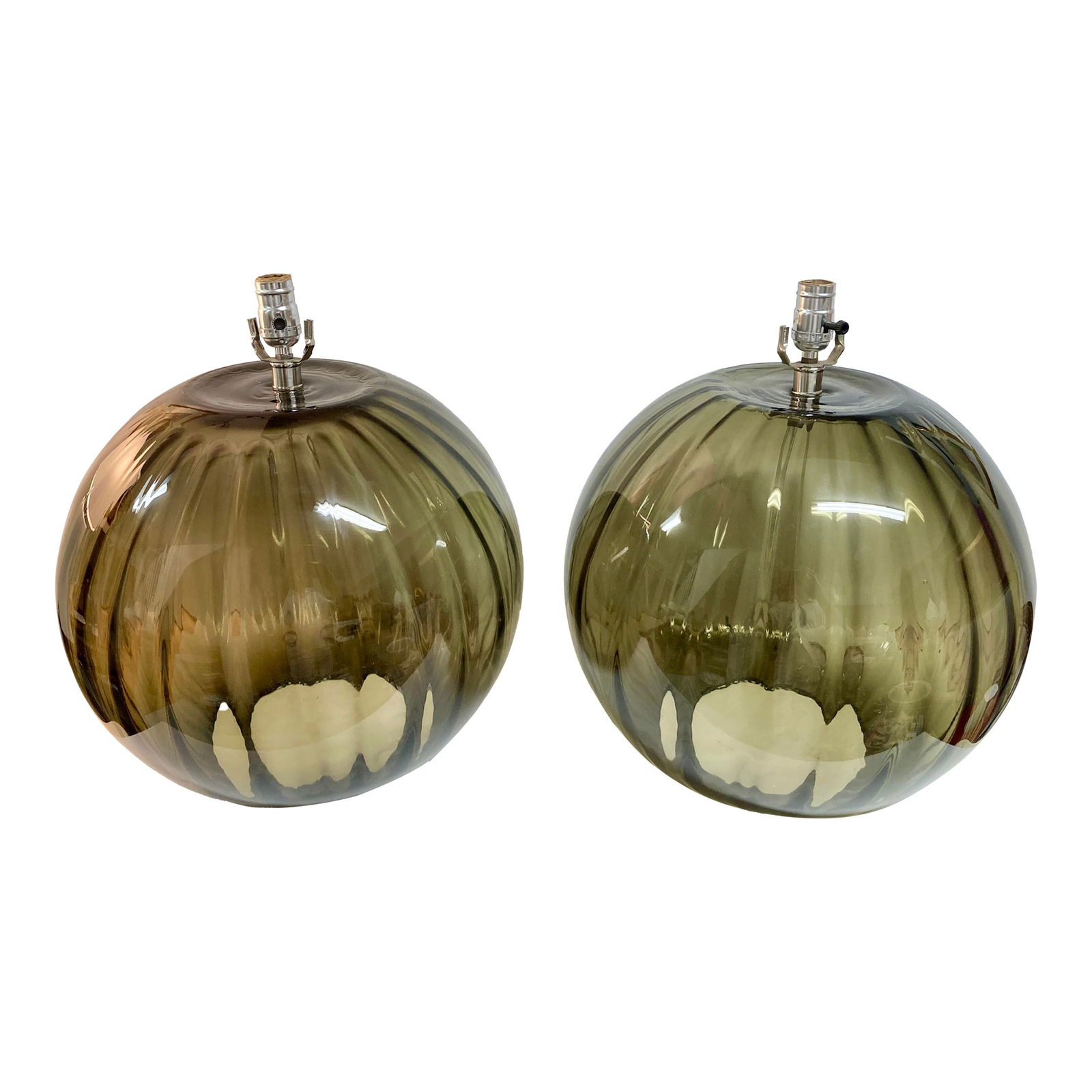 Mid-Century Modern Smoked Murano Glass Table Lamps, a Pair (1 of 12)