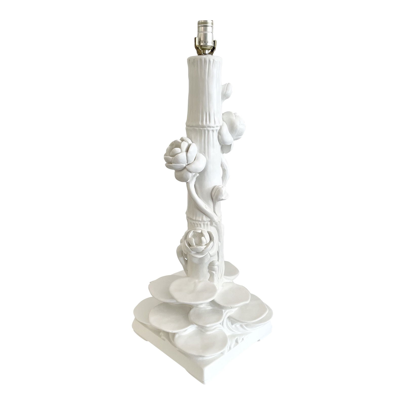 Dorothy Draper Botanical Very Large Table Lamp: 12"W × 12"D × 29"L 1960s Dorothy Draper botanical very large and tall at 29" table lamp newly lacquered in white. Great addition to your Hollywood Regency inspired interiors. Just add harp, finial,