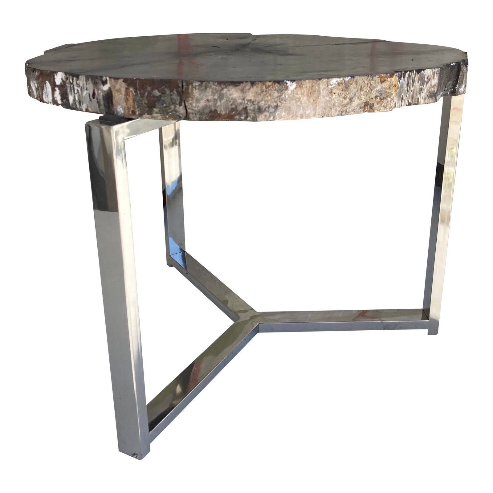 Petrified Wood Stone Top Side Table With Chrome Base from the Estate of Tony Duquette (1 of 12)