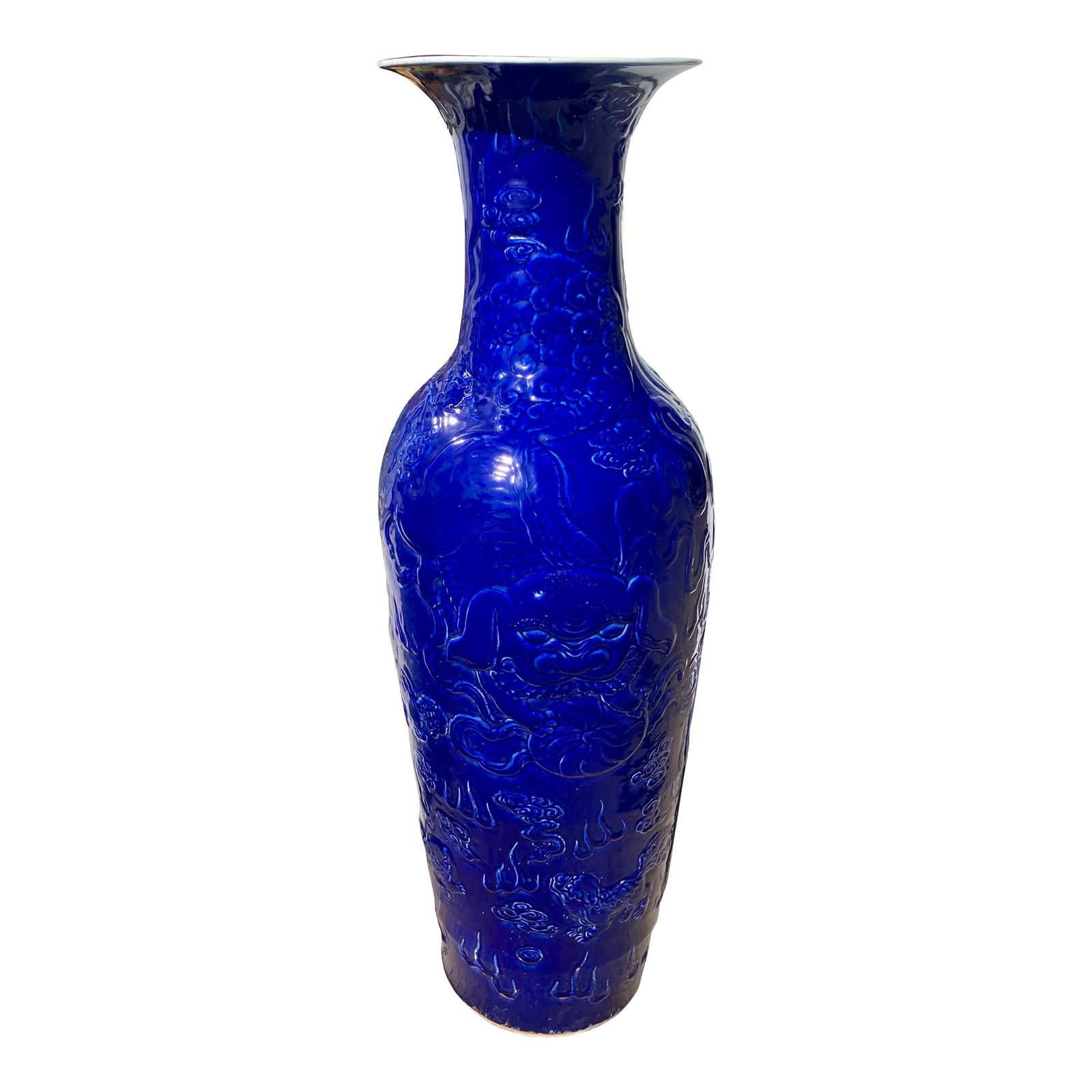 Chinese Palace Size Male Foo Dog Urn in Cobalt Blue Glaze (1 of 18)