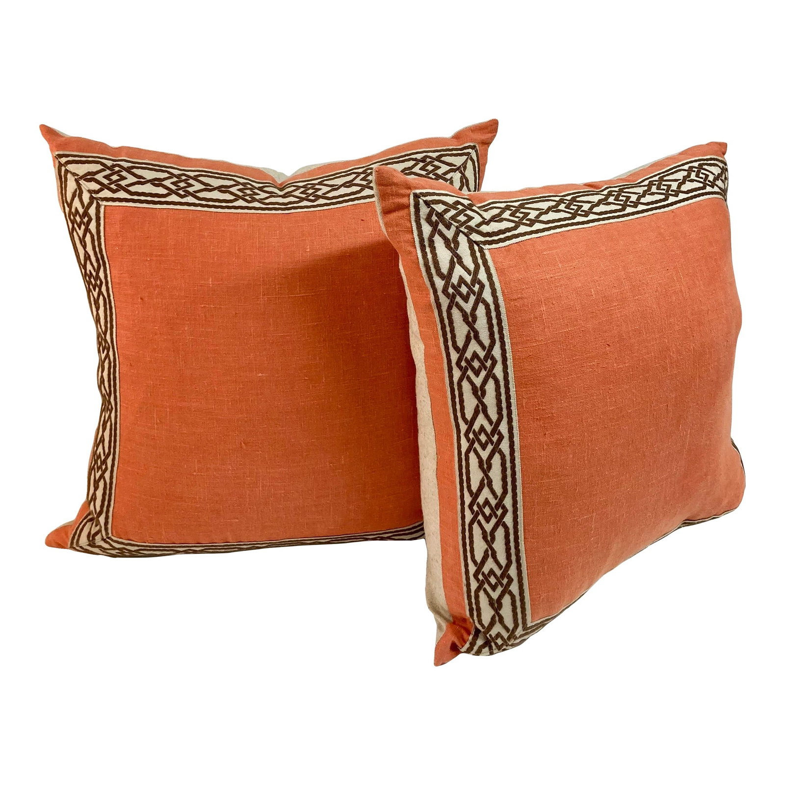 Coral Linen Toss Pillows With Banding, a Pair (1 of 12)