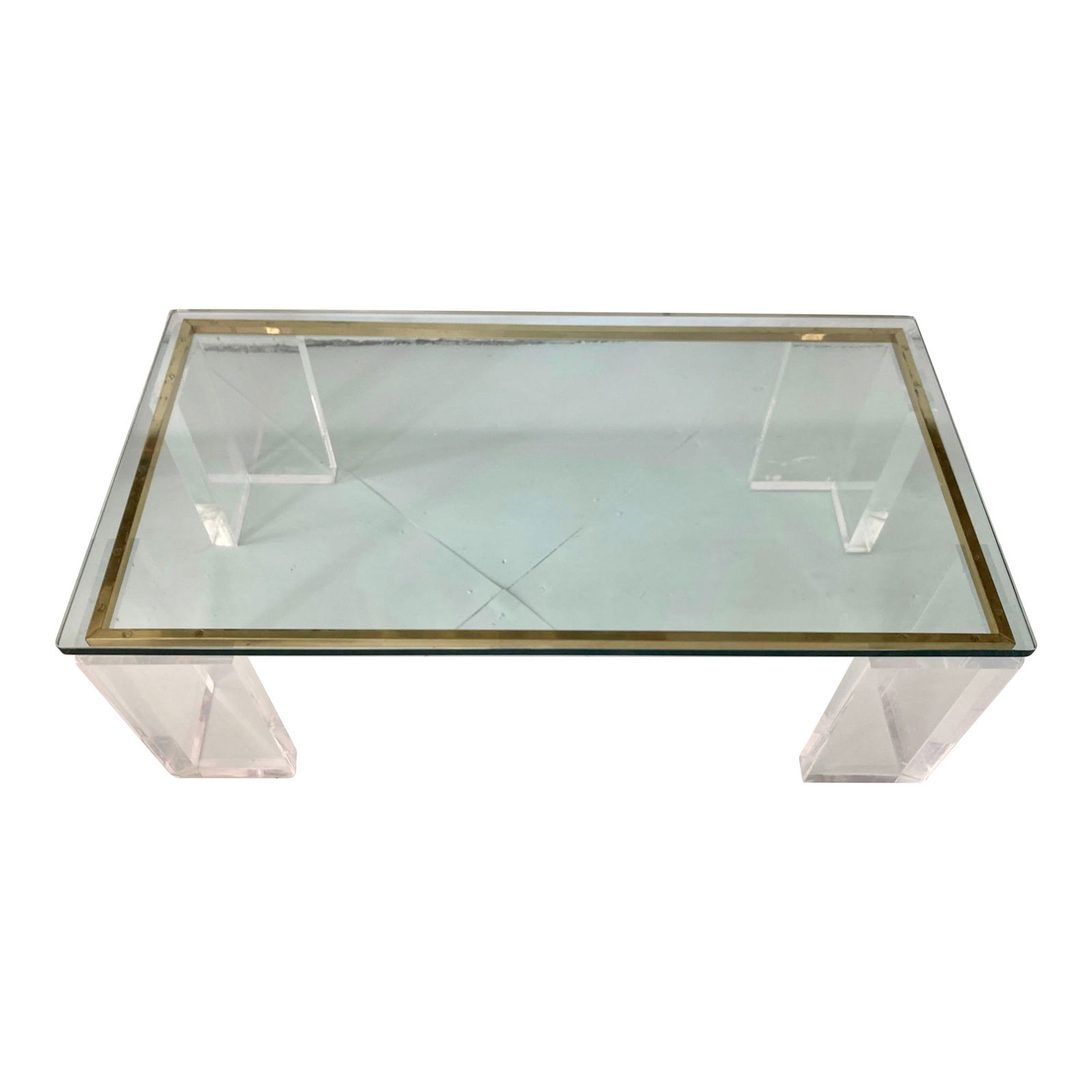 Charles Hollis Jones Style Lucite Coffee Table With Brass Details (1 of 12)
