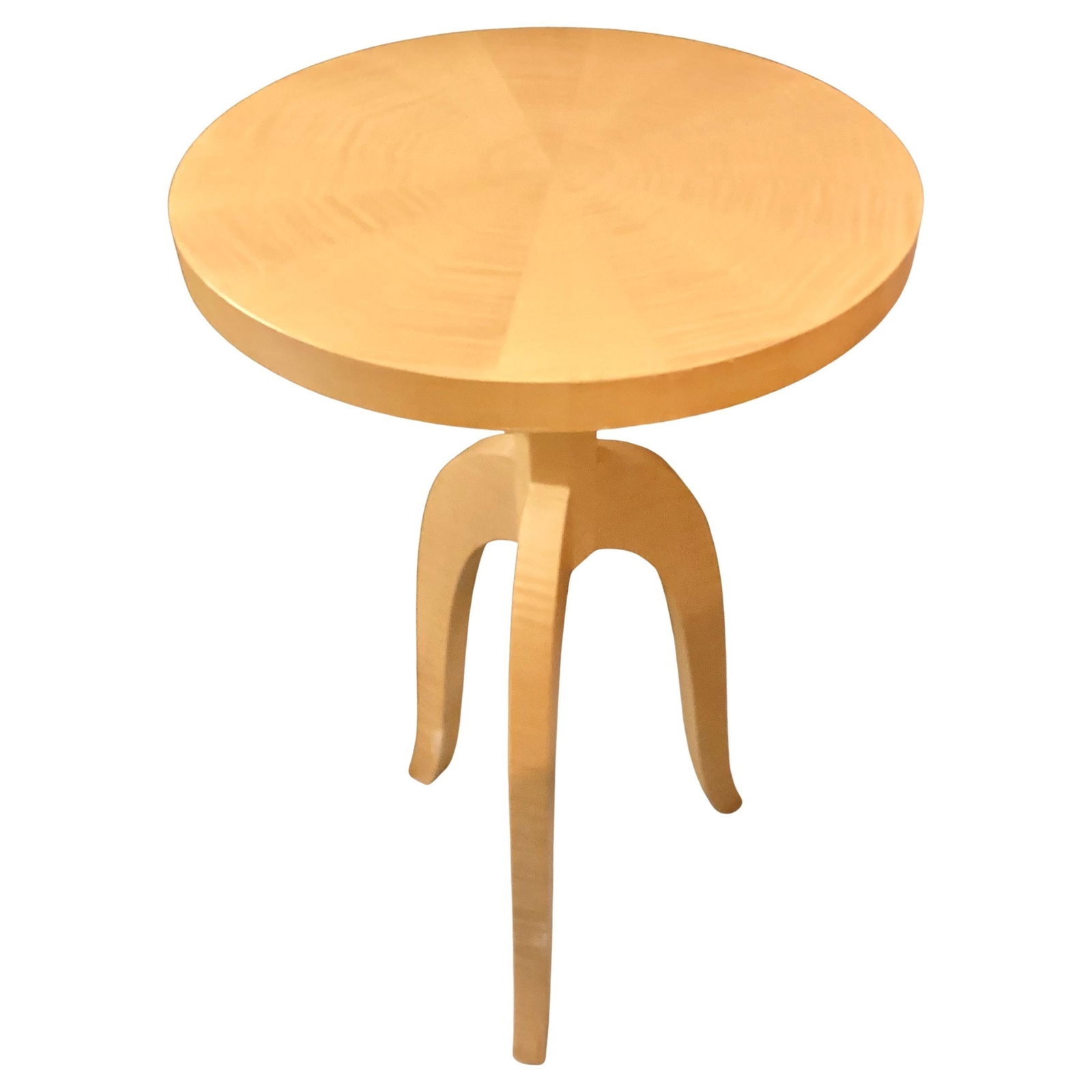 Todd Hase Sycamore Marquetry Gueridon Table: 15"W × 15"D × 25"H Todd Hase designed Sarah Gueridon modern round side table in sycamore marquetry from the 1990's. Easy to work into any room. Made in the U.S.A.