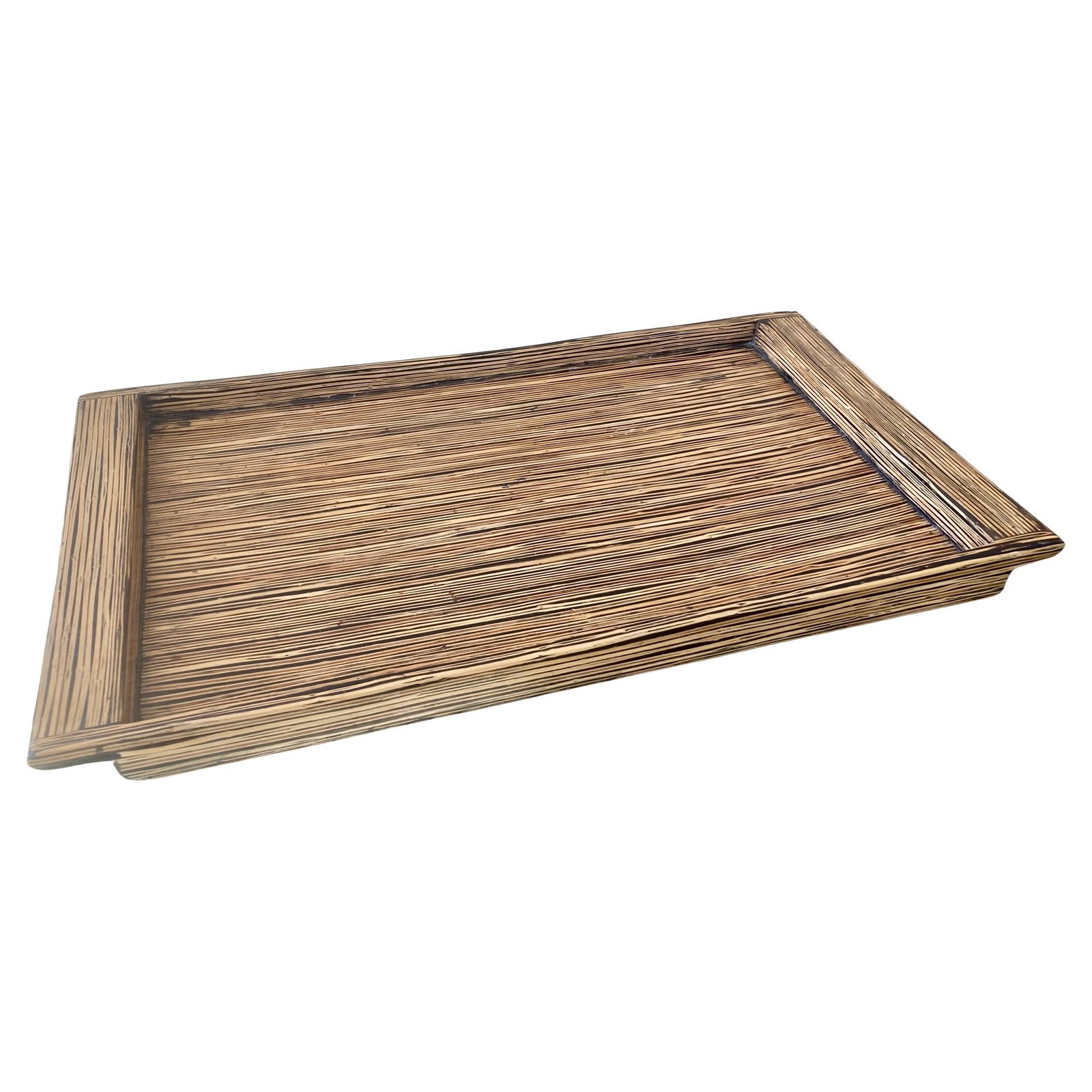 Zebra Wood Vintage Marquetry Tray: 16"W × 28"D × 2"H 1970s vintage zebra wood marquetry wood serving tray. Add some Boho Chic style to your home. Beautiful detail work in the hand marquetry. Made in U.S.A.