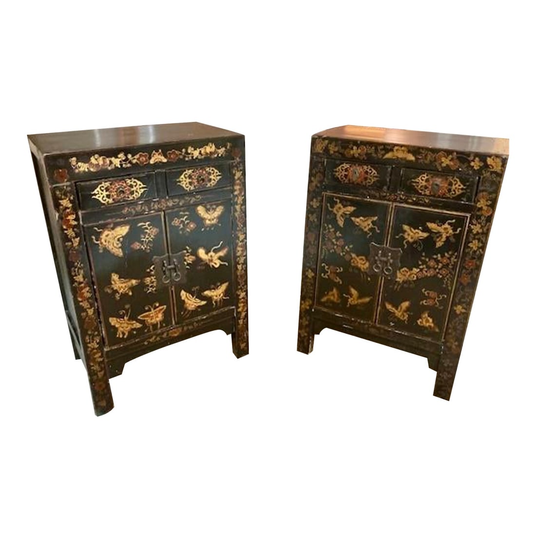 Asian Black Lacquered Side Cabinets With Hand Painted Butterflies, a Pair (1 of 11)