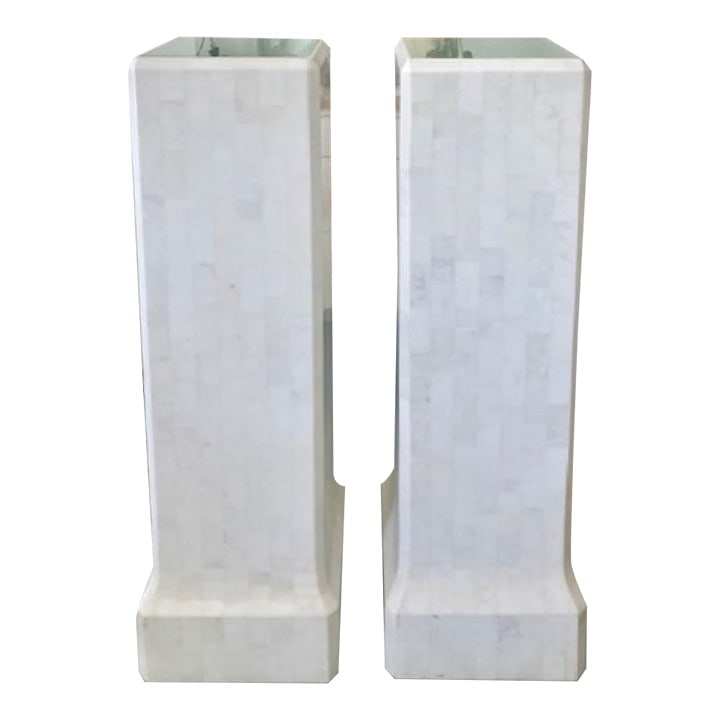 Karl Springer Tessellated White Marble Pedestals With Lighted Surfaces, a Pair (1 of 12)