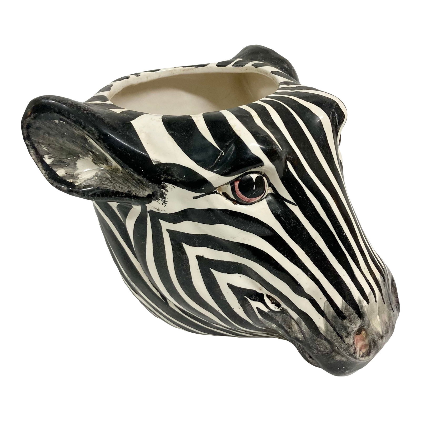 Boho Chic Zebra Ceramic Cachepot #1: 10"W × 11"D × 8"H 1960s Boho Chic ceramic cachepot of a zebra. Great addition to your Boho Chic modern interiors and garden. We have a second similar item in our listing so collect both! Made in Ita