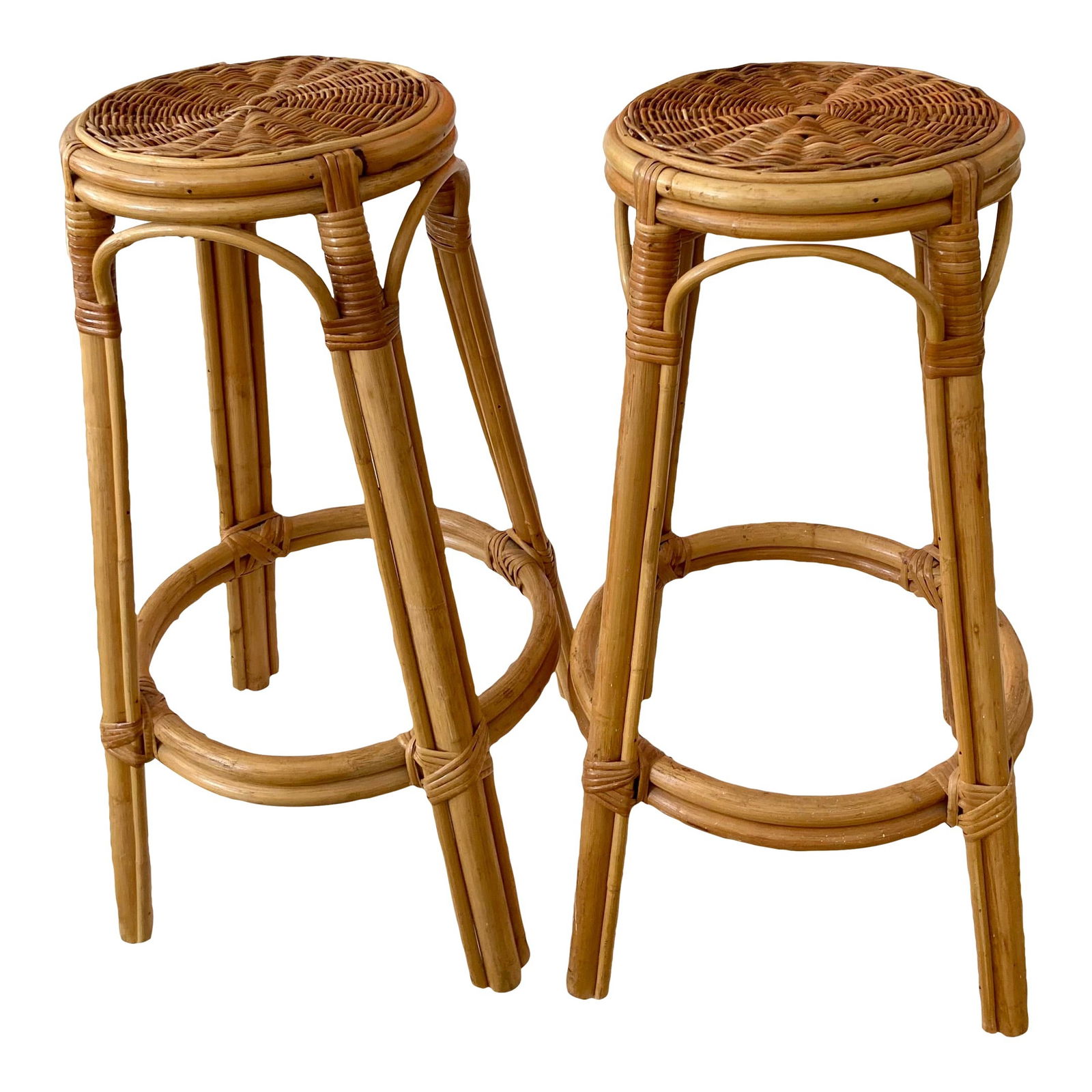 Palm Beach Boho Chic Wicker and Bamboo Counter Stools, a Pair (1 of 11)