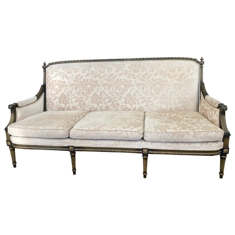 French Louis XVI Style Sofa - John Elgin Woolf: 72"W × 31"D × 39"H Seat Interior Depth: 22.0 in Seat Height: 17.0 in Seat Interior Width: 65.0 in Arm Height: 23.0 in 1960s French Louis XVI style sofa from a John Elgin Woolf project. All original