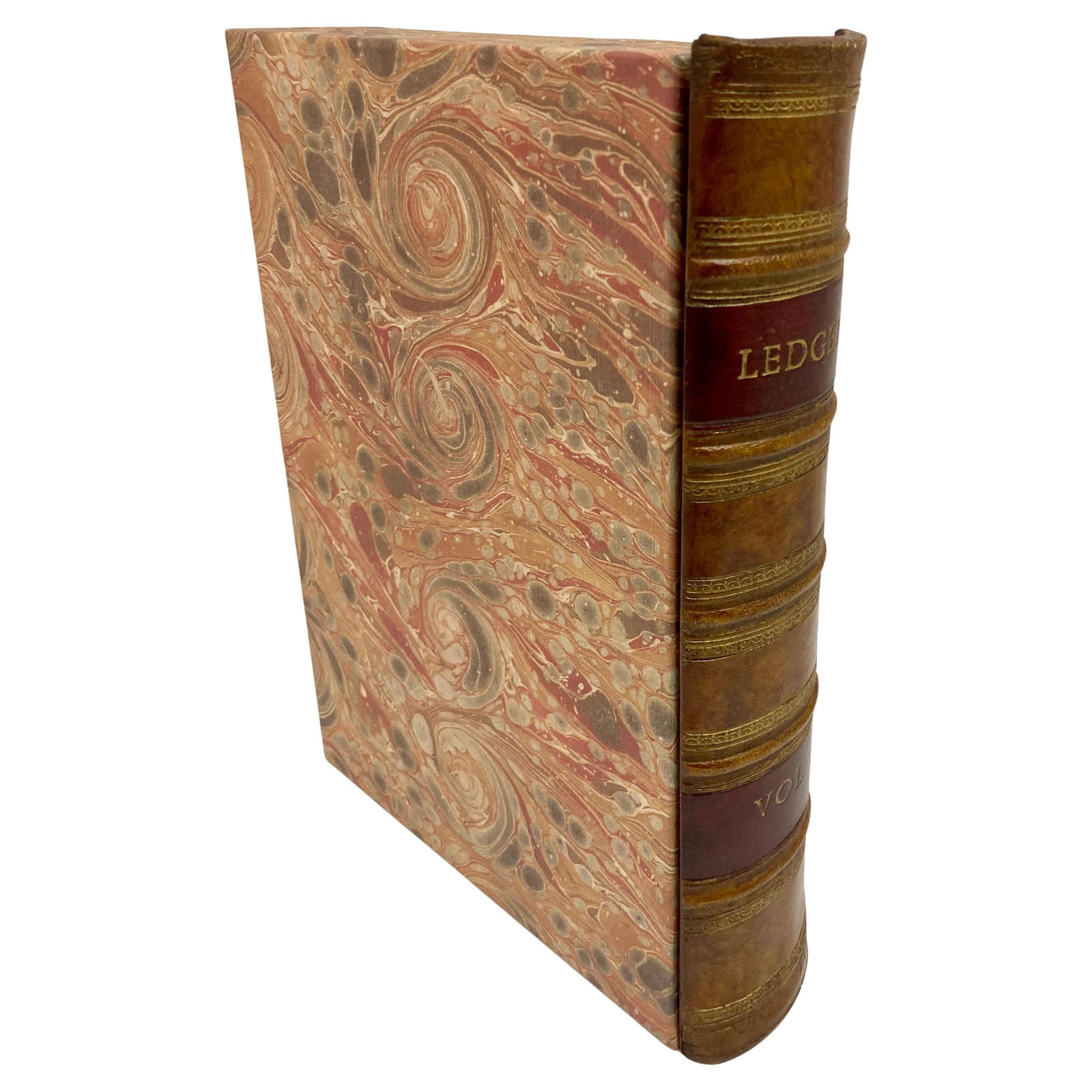 Leather Book Box - Ledger: 11"W × 3"D × 14.5"H 1990s leather book box from England. Classic style leather front with creative snap lock to hide your special belongings. Looks perfect on your shelf. Add some classic old Englis