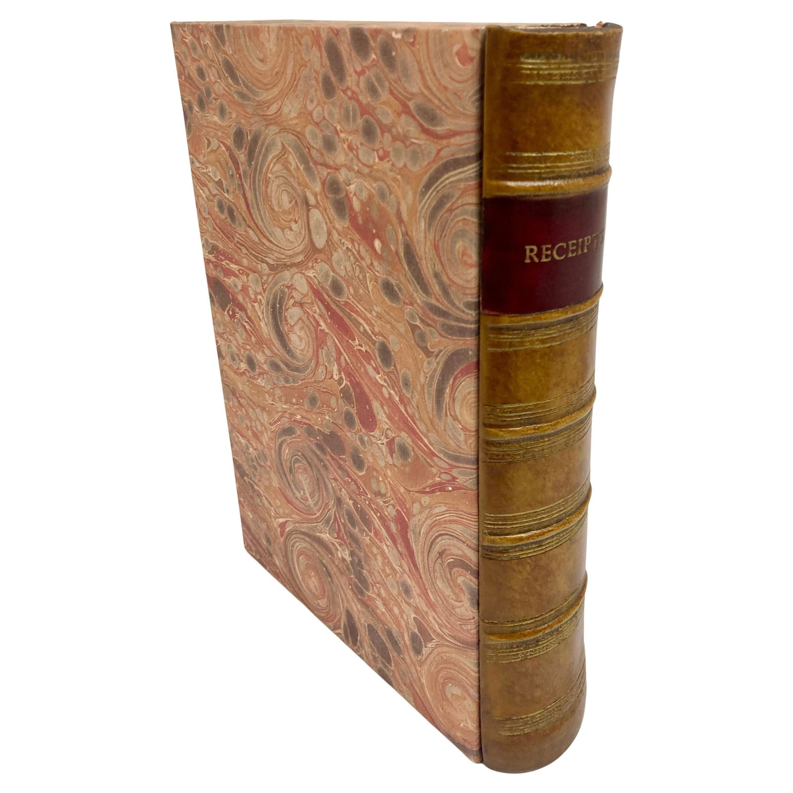 Leather Book Box - Receipts #2: 11"W × 3"D × 14.5"H 1990s leather book box from England. Classic style leather front with creative snap lock to hide your special belongings. Looks perfect on your shelf. Add some classic old Englis