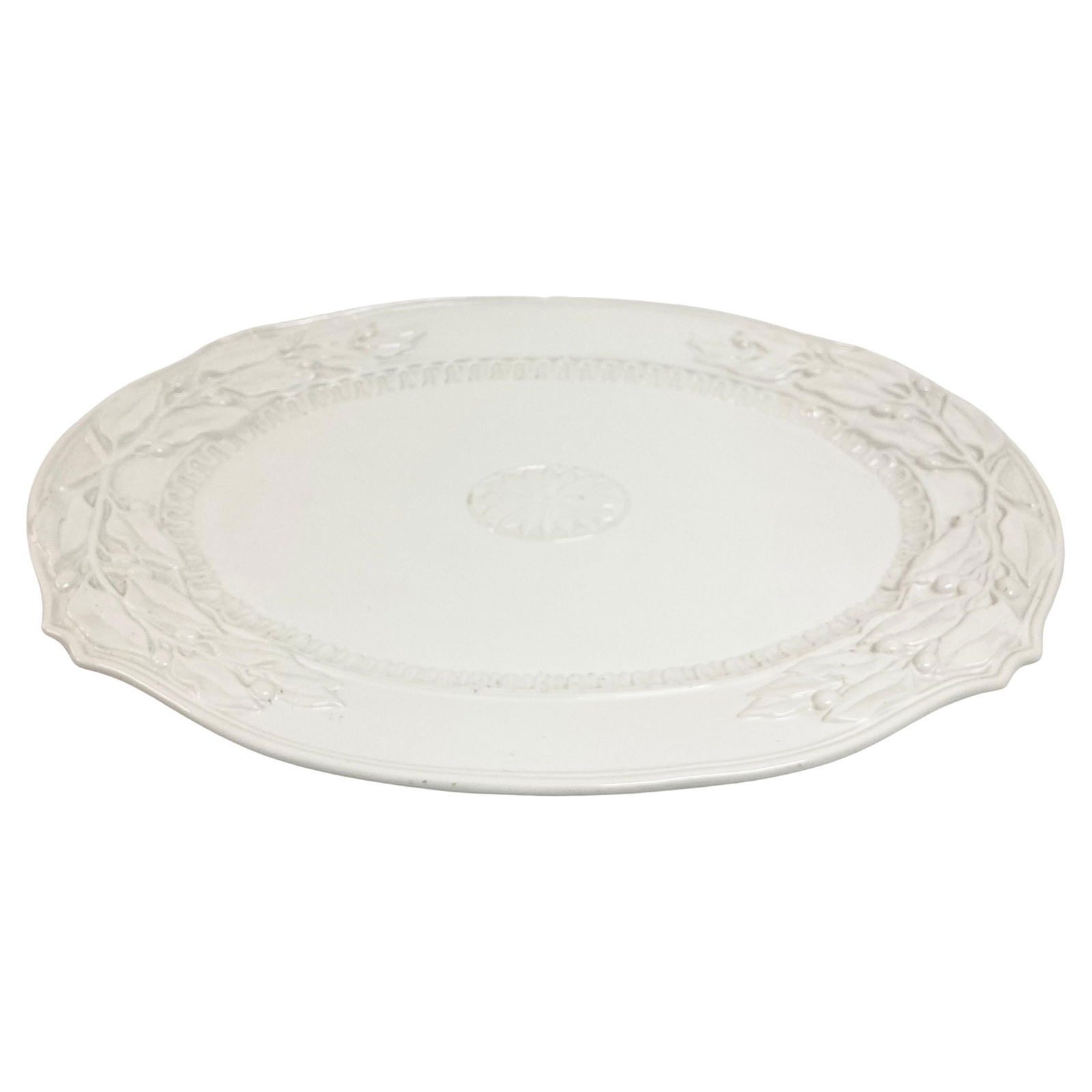 Fitz and Floyd Chateau Platter #2: 21.5"W × 15.5"D × 1.5"H 1990s French traditional ceramic Fitz and Floyd chateau blanc serving platter. Add some classic French style to your entertaining. Lovely details on this oversized platter. W