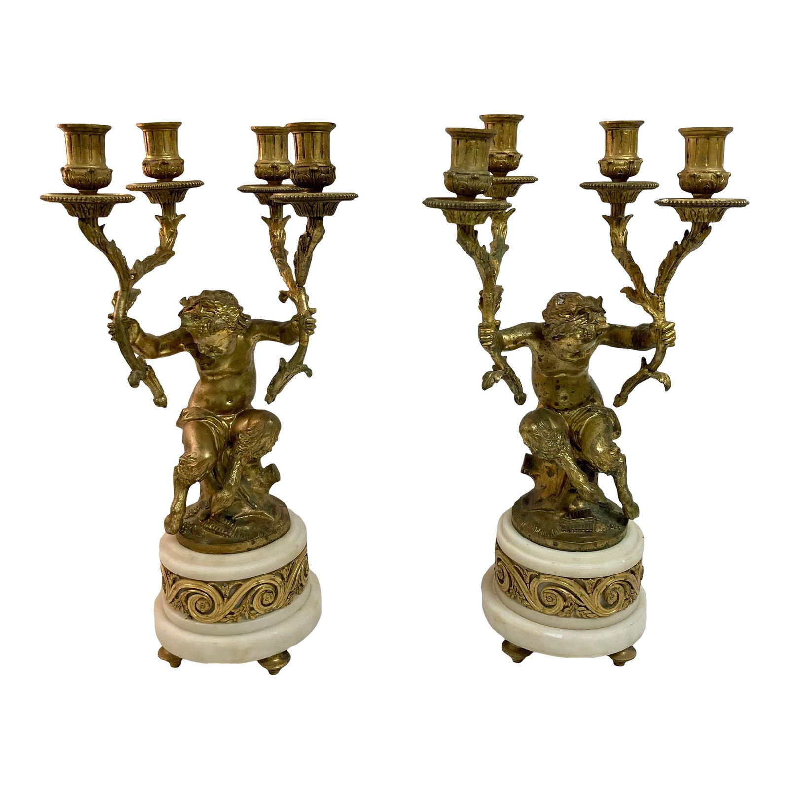 French Gilt Bronze Pan Putti Candelabras, a Pair (1 of 17)