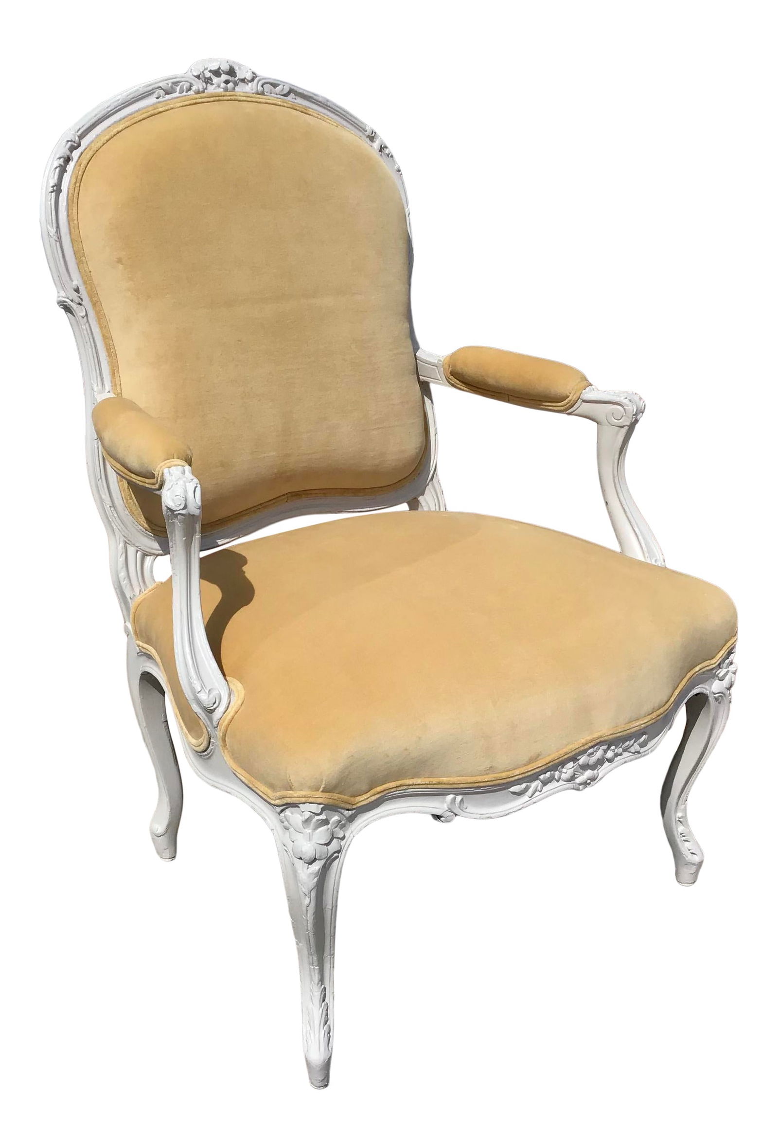 French Louis XV Fauteuil Chair in New Gold Velvet Upholstery (1 of 8)