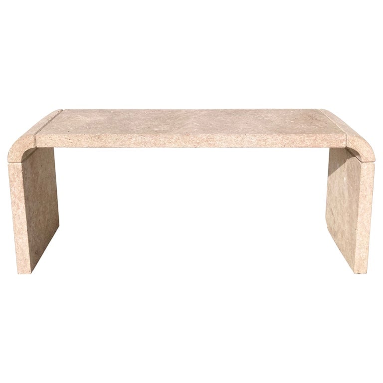 Coquina Console With Pinkish Tone: 72"W × 18"D × 30"H 1980s coquina console in a pinkish tone from the 1980s. Fabulous modern form with extremely thick cuts of coquina. This is a truly artistic sculptural design that is perfect for a