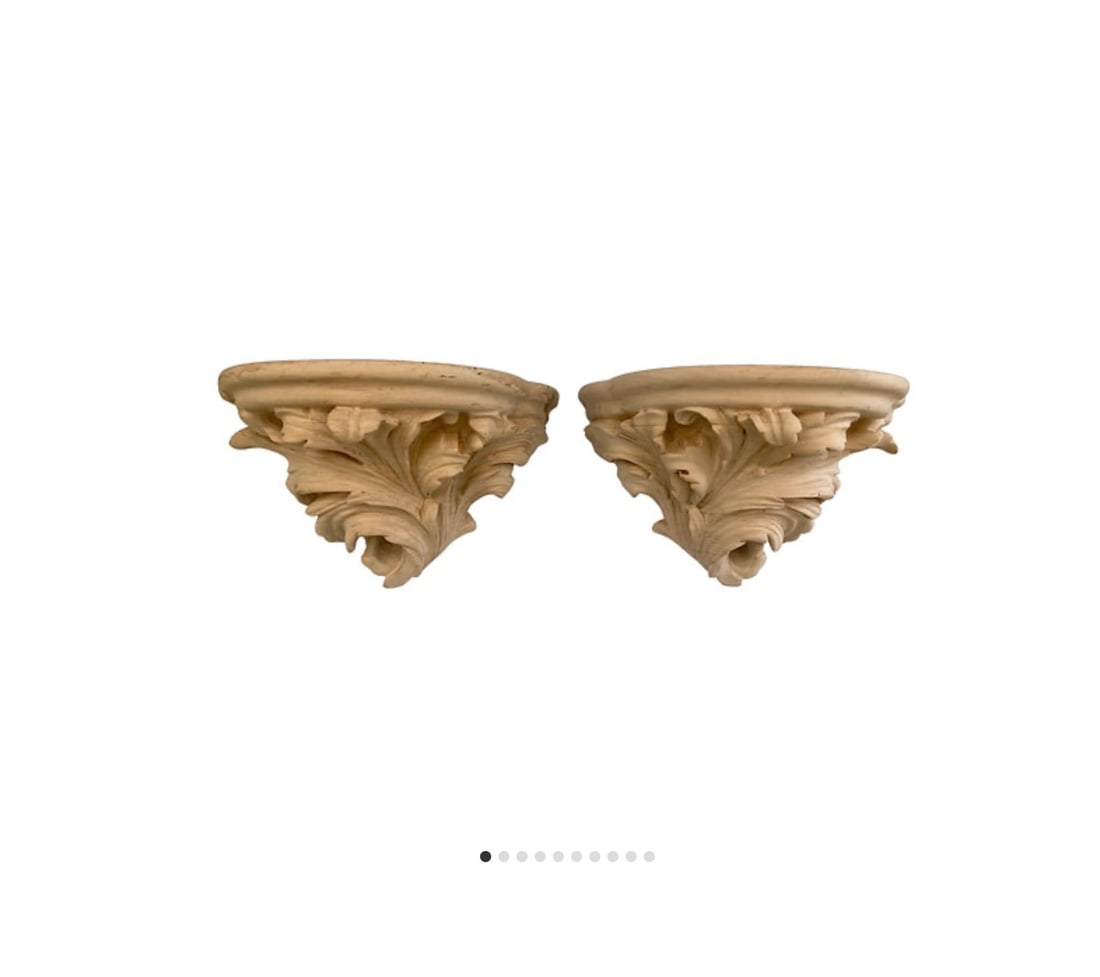 Michael Taylor Pair of Acanthus Leaf Wall Brackets Natural: 14"W x 10"D x 12"H Michael Taylor Designed Acanthus Leaf Hand Carved Wall Brackets a true Pair.