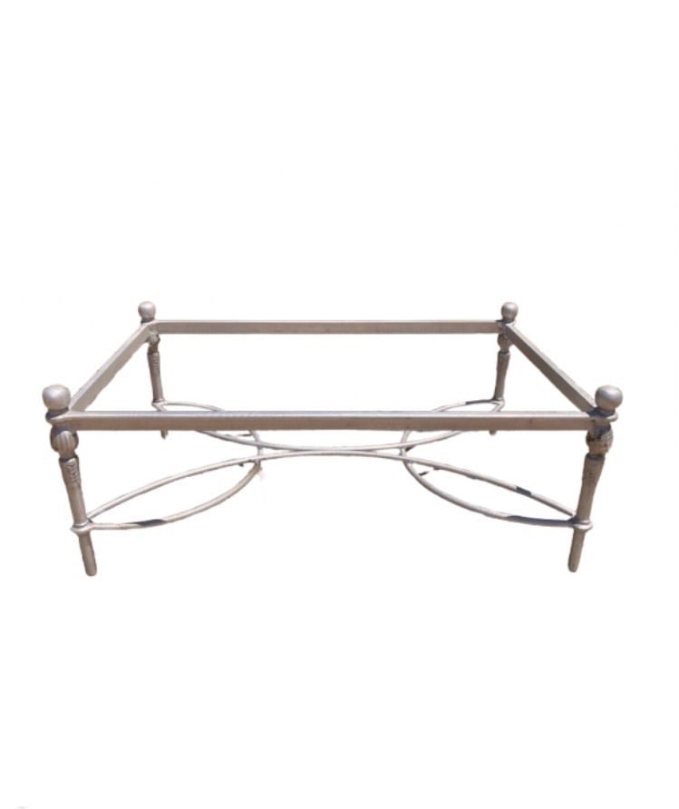 Montecito Patio Large Rectangular Coffee Table: 46"W x 28"D x 18"H Michael Taylor Designed Montecito Patio Large Rectangular Coffee Table alluminum frame ready to finished no top.Pick up address Perris, CA 92570