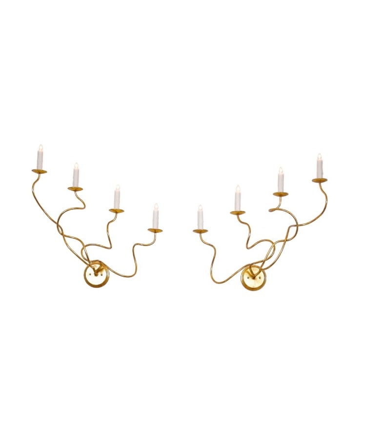 Michael Taylor Italian Gold Modern Sconces - a Pair: 26"W x 4"D x 26"H Michael Taylor Designed Italian Gold Modern Sconces- a pair. Pick up address Perris, CA 92570